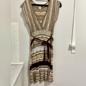 Say What? Beige and Brown Knit Midi Dress